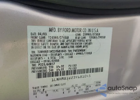 2003 Lincoln Town Car Executive из США, поврежденный, VIN 1LNHM81W23Y681045